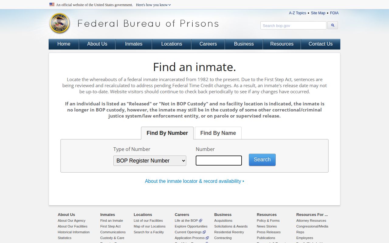 Federal BOP inmate release locator for a Champaign County federal case
