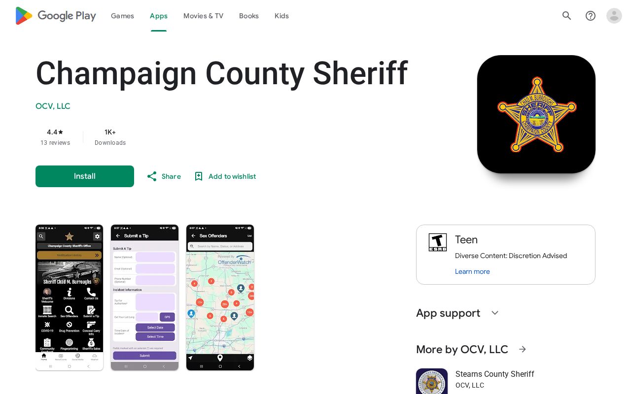 Official Champaign County Sheriff mobile app listing