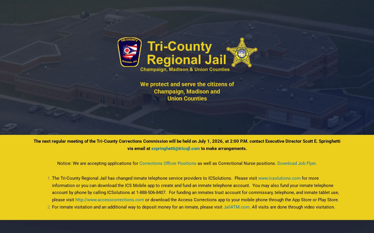 Tri-County Regional Jail release records and contact source for Champaign County